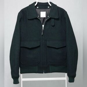 Sandro Aviator Herringbone Wool Bomber Jacket